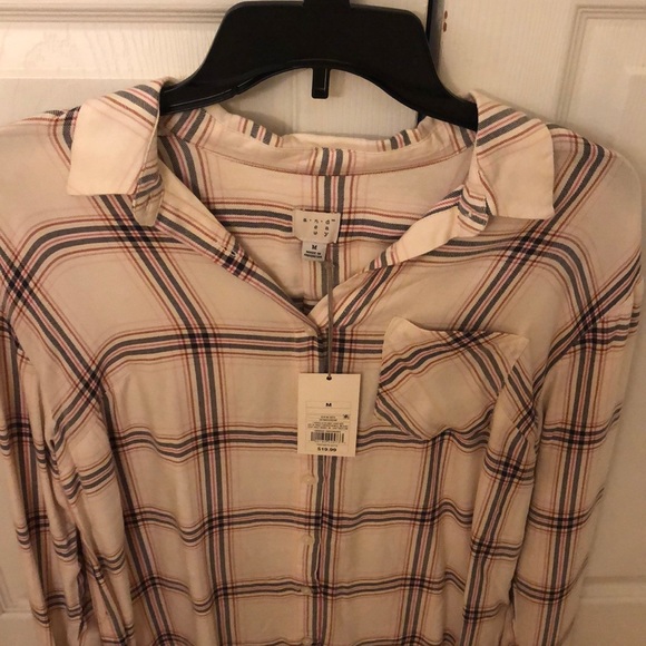 Cream plaid comfy button down - Picture 2 of 3